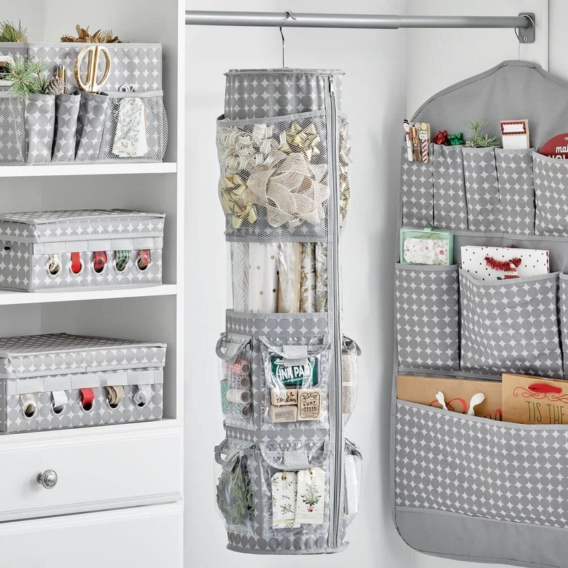 mDesign Hanging Storage for Gift Wrapping - Rotating Wrapping Paper