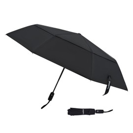 TradMall Travel Umbrella, 42 Inches Windproof Automatic Strong Compact Folding Umbrellas for Rain Double Vented Canopy for Women and Men, Black