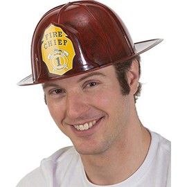 Fireman Fire Chief Red Plastic Costume Hat Helmet