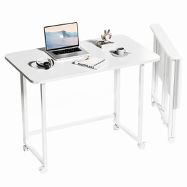 Serxis Folding Desk,Not Require Assembly,Small Foldable Desk 31.5" for Small Spaces,Space Saving Computer Table Writing Workstation for Home Office,White