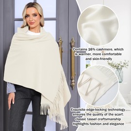 WELROG Women's Cashmere Scarf with Tassels Soft Large Winter Scarf for Women 200 x 70 cm, cream white