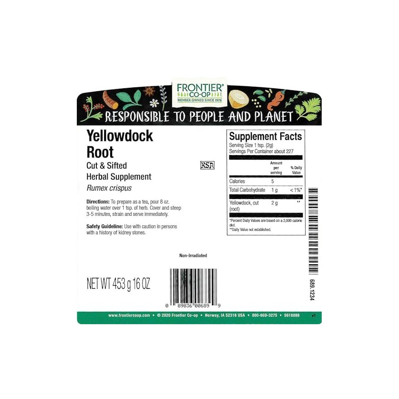 Frontier Co-op Cut and Sifted Wildcrafted Yellowdock Root, Rumex crispus,