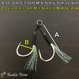 TackleTime Assist Hooks, Double Set, Metal Jig, Jig, Lure, Hooks, Steps, Black, (SS Size (10 Pairs Set))