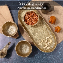 CLEENTABLE Serving Tray Handmade Metal fruit bowl Decorative Vanity Platter Tray, Kitchen Bathroom Counter Storage Counter Organizer - Apricot Gold