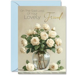 Sympathy Cards Loss of Friend - Lovely Friend Condolences Card - Beautiful Gold Thinking of You Card, 5x7 Inch Bereavement Floral Flowers Greeting Cards