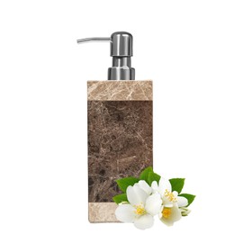 HKDZ Marble Soap Dispensers, Decorative Bathroom Accessories, 250ML Square Hand Soap Dispenser Pump Bottle Natural Marble for Kitchen Bathroom Coffee Colour