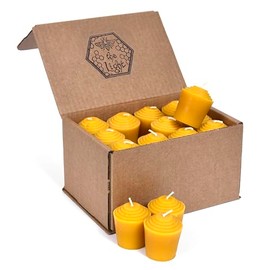 100% Pure Beeswax Votive Candles - USA Handmade Votives for Home, Christmas, and Advent, Smokeless Unscented 24 Candle Set with Natural Honey Aroma, 15 Hour Burn Time, 1.9" x 1.7" by Bee The Light