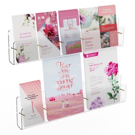 PecMuikee Brochure Holder Wall Mount，2-Pack Acrylic Pamphlet Holder Display Stand with Magnetic Golden Bolt，Wall Magazine Rack for Organizer Trifold Flyer, Leaflets,Document, Literature- (5 Grid)