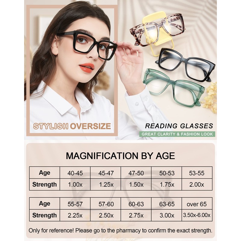 MARE AZZURO Oversized Reading Glasses 1.00+ Women Fashion Large Readers