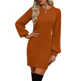 OFEEFAN Thanksgiving Dress for Women 2025 Winter Sweater Dresses School Outfits for Teachers Caramel M