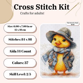Luca-S Cross Stitch Kit The Detective Duck, B1416, Counted Cross Stitch Kit for Adults, Needlecraft and Embroidery Kit