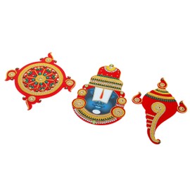 Decorative Ganesh ji Shubh Labh Shankh Chakra Namah of Lord Vishnu Tirupati Balaji Tilak Rangoli Sticker for Indian Traditional Door Wall Handmade Door Pooja Temple Home Decor (Size: -8 inches)