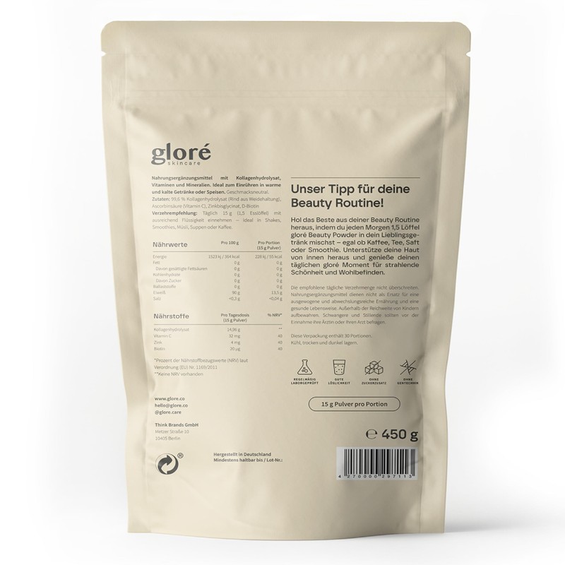 GLORÉ Collagen Powder [450g] - Collagen Hydrolysate with Vitamin C,