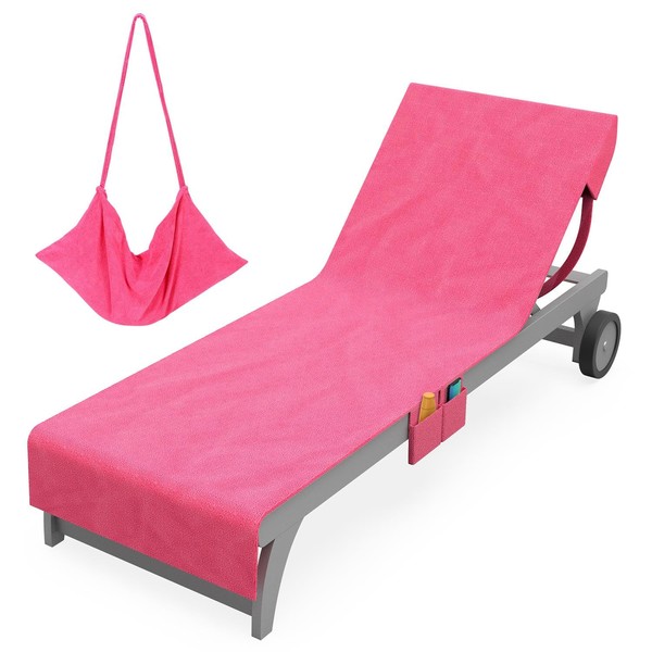 Vinsani Sun Lounger Beach Towel Carry with Pockets Sand Free