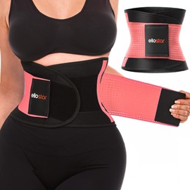 ellostar - Entrenador de cintura para mujer: banda de sudor para grasa del vientre, control de abdomen, soporte de espalda, moldeador de entrenamiento, ayuda para bajar de peso, Rosado, Large