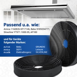 VIOKS Set of 2 Carbon Filters Cooker Hood 160 mm Diameter Replacement for Amica Activated Carbon Filter 1160826 & KF17146 - Activated Carbon Filter for Cooker Hood