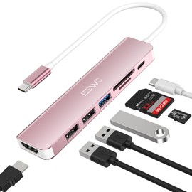 JESWO HUB USB C, 7 en 1 Adaptador USB C a HDMI 4K, USB 3.0, 2*USB 2.0, Lector Tarjeta SD/TF, USB C 100W PD Carga, para MacBook, MacBook Pro, Macbook Air, DELL, Surface y Más Dispositivos Tipo C