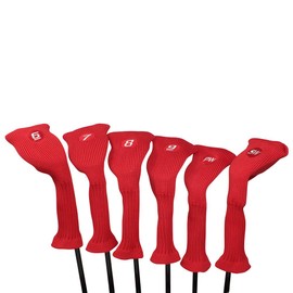 Majek All Hybrid Golf Club Red Headcover Set 6-SW. Neoprene Acrylic Head Covers 6 7 8 9 PW SW