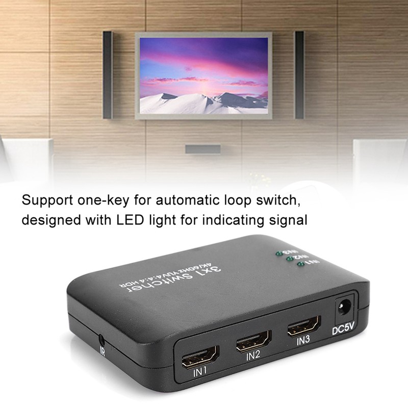 3x1 4K HDMI 2.0 Switcher HD IR Remote Control Splitter
