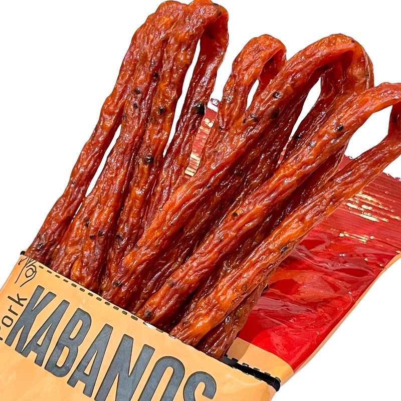 Dry Thin Kabanos with Pepper, Cooked, Smoked and Dried Pork