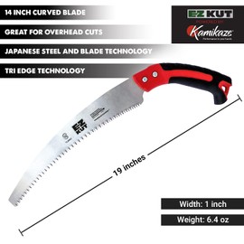 EZ Kut Kamikaze Max Saw Curved Blade with Scabbard - 19.3 Inch Heavy Duty Pruning Saw - Carbon Hardened Steel Japanese Technology- Best Pruning Saw for Tree Trimming & Branches - Made in Spain