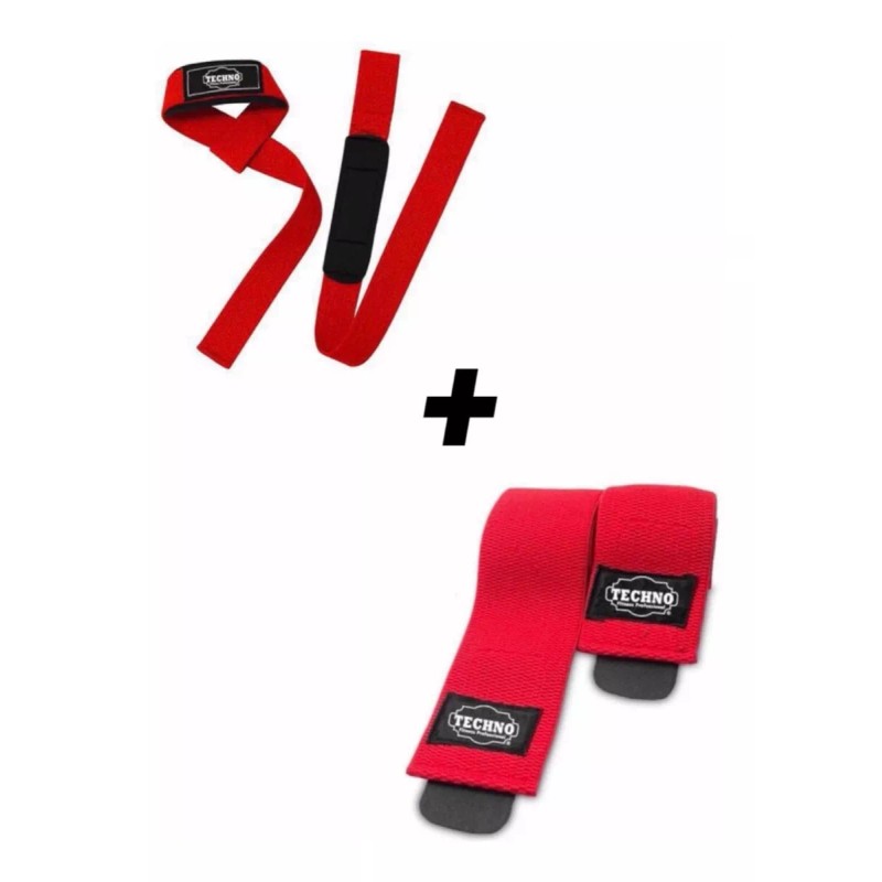 Techno Cintas Para Pesas + Rodilleras Gym Pesas Crossfit Promoción