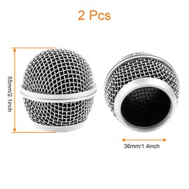 Moicstiy 2 Pcs Microphone Grille Mesh Microphone Ball Head Replacement Microphone Cover Compatible with SM58 SM58LC SV100 RK143G Wireless Vocal Mic Head Cover(Silver)
