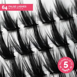 Renata Beauty Winged Lashes - 64 pcs Multipack, Varied Lengths (10mm, 12mm, 14mm), Dramatic Winged Effect, C Curl, Easy to Apply, Reusable, Ideal for Bold, Eye-Catching Makeup Looks