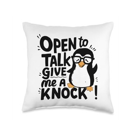 Open to talk give me knock Conversation Starter Ice Breaker Throw Pillow