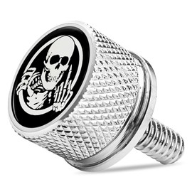 HQRNYP Motorcycle Knurled Fender Rear Seat Bolt Screw 1/4"-20 Thread, Seat Thumb Screw, Aluminum Seat Quick Mount Bolt Screws, Skull Pattern Motorcycle Seat Bolt Fit Harley Davidson (Plating Color)