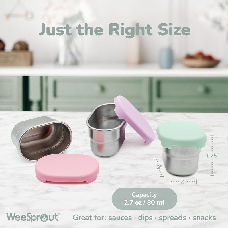 WeeSprout Stainless Steel Dip Containers (Pastel Pink, Purple, Mint)