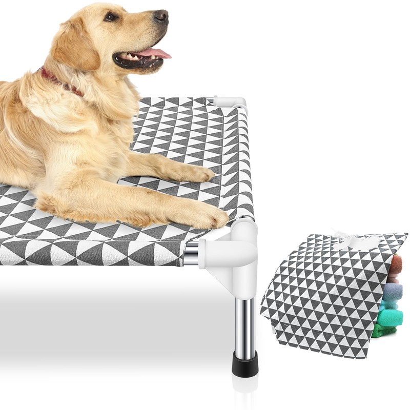 Elevated Outdoor Dog Bed, Large Size, Cotton Material, Non-Slip Feet,