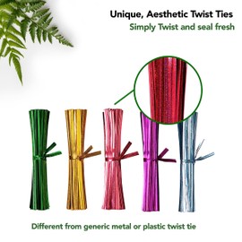 Seal Fresh Cellophane Treat Bags With 4" Holographic Laser Twist Ties (5 Colors) – 6" x 10" (200 Count) – Clear Cellophane Bags, Cellophane Gift Bags, Party Favor Bags, Cookie Bags for Packaging, Candy