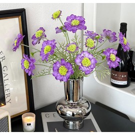 Lumoslyy Artificial Scabiosa Flowers Long Stems, Realistic Silk Flowers Arrangement Fake Flowers Summer for Home Decor Pack of 5 (Purple)