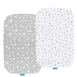 Biloban Bassinet Fitted Sheets (35''x21'') Fit for Most Bedside Sleeper Bassinets, Compatible with TCBunny 2-in-1/Fodoss/Besrey Baby Bassinet, Jersey Knit Cotton, Breathable, Grey, 2 Pack