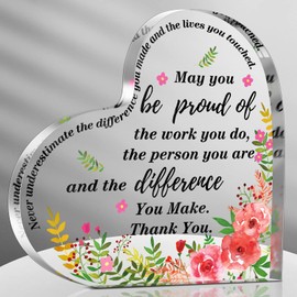 Yinder Thank You Gifts for Women Christmas Appreciation Gifts for Coworker Employee Nurse Teacher Farewell Acrylic Plaque Decor Leaving Inspirational Quotes for Home Office Desk(Heart)