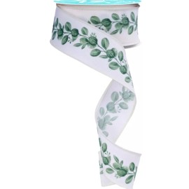 Craig Bachman Christmas Eucalyptus 1.5" by 2 yd Winter Ivory Wired Ribbon Subtle Green Winter