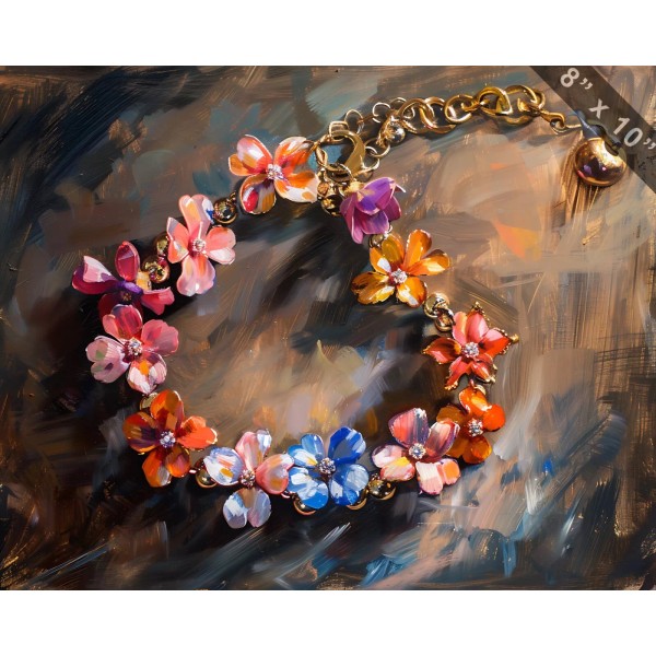 A Bracelet with Flower Charms oil painting 8x10 print