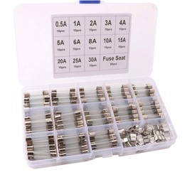 FULARR 150Pcs 6X30mm Professional Car Fast-Blow Glass Tube Fuse Kit: 130Pcs Quick Blow Glass Tube Fuse + 20Pcs Fuse Seat, with Transparent Plastic Box