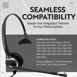 INNOTALK Headset Compatible with Cisco 7940 7941 7942 7945 7960 7961 7962 7965 7970 7971 7975 - Luxury Noise Cancel Mic Monaural Phone Headset for Call Center