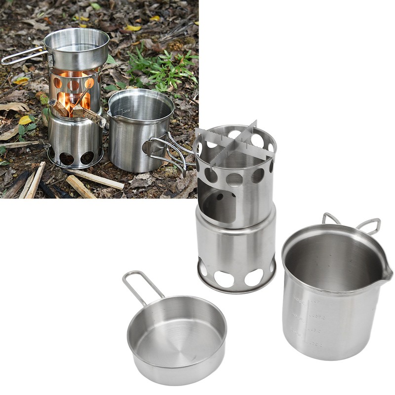 Stainless Steel Cookware Set Portable Camping Stove Cooking Pot Set