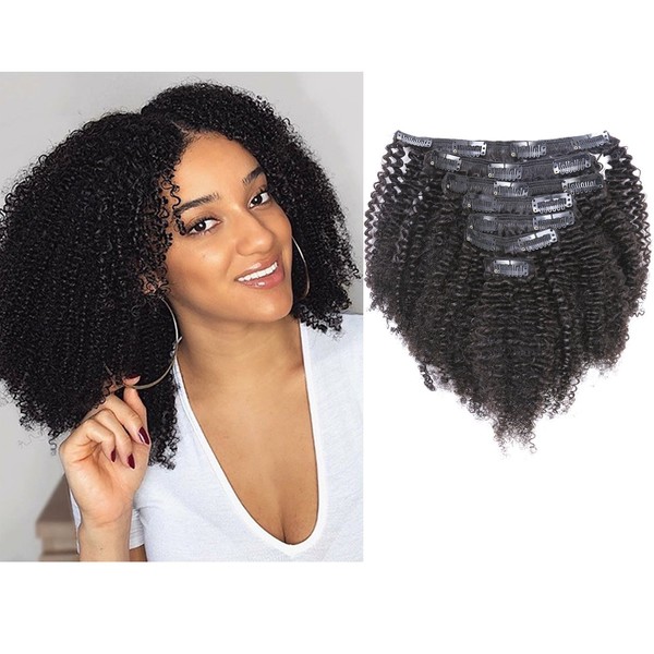 Anrosa Afro Kinky Clip in Human Hair Extension 1B Natural Black Clip in Hair for Black Woman 3C 4A Thick Type Real Remy Human Hair 120 Gram 10-22 Inch (16 Inch, Afro Curly))