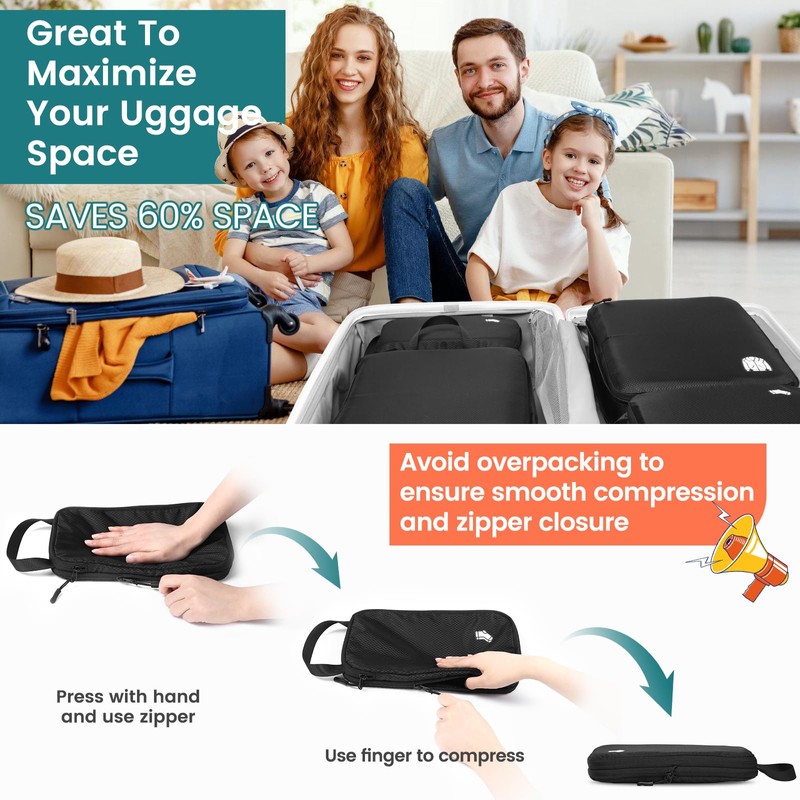 Compression Packing Cubes for Backpack, 8 PCS Suitcase Organiser Bags