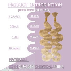 Body Wave Braiding Hair for Boho Braids Bohemian 20 Inch Body Wave Curly Bulk for Braiding No Weft 2 Bundles 150g #27/613
