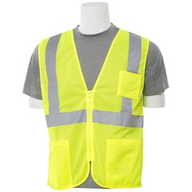 Delta Plus ERB 61652 Model S363P Type R Class 2 Economy Mesh Zip Front Safety Vest with Pockets, Hi Viz Lime, 4XL Size