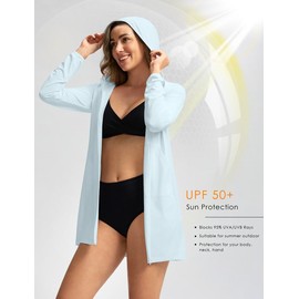 Chamarra Larga con Capucha UPF 50+ para Mujer, con Protección Solar, Azul/Claro, X-Large