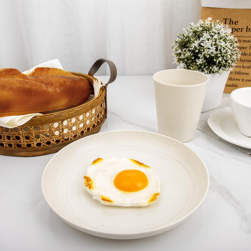 Rubtlamp 24 Pcs Wheat Straw Dinnerware Sets, Unbreakable Reusable Plastic