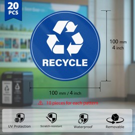 YIKIADA 20 Pack Recycle and Trash Stickers 4×4 Inches Vinyl Weatherproof Self Adhesive Waste Sign for Bins Home Business
