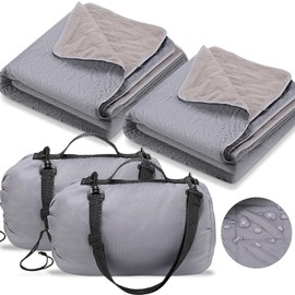 Tranqun 2 Large Outdoor Blanket 78'' x 55'' Quilted Windproof Waterproof Fleece Sandproof Stadium Foldable Warm Blanket for Camping Picnic Sporting Events Cold Weather (Gray)