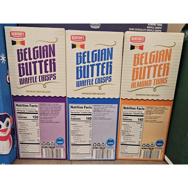 Bentons Belgian Butter Waffle Crisps & Almonds Thins 3.52oz 100g